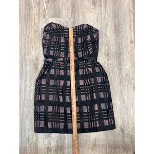 Alexia Admor Black Plaid Strapless‎ Sweetheart Neckline Belted Fit Flare Dress L thumbnail 6