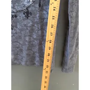 Vanity Y2k Womens Grey Lace Long Sleeve Mesh Cross‎ Chain Print Top Sm Grunge thumbnail 4