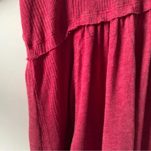 True Craft Red Babydoll Top Long Sleeve round neck cotton blend solid ribbed NWT thumbnail 6