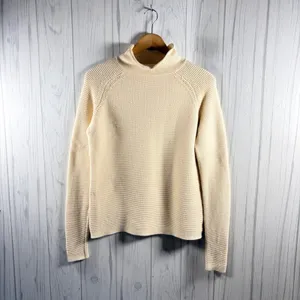 J. MCLAUGHLIN Garter Style Textured Knit Mock Neck 100% Cotton Sweater Cream, S thumbnail 2