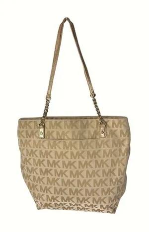 Michael Kors Double‎ Strap Jet Set Monogram Tan Chain Tote Handbag thumbnail 1