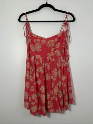 Free People Floral Babydoll Tank Top Size Small Pink Tie Strap Boho thumbnail 2