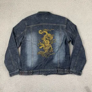 Paco Jeans Dragon Embroidered Demim Jacket Women L Dark Wash Y2K thumbnail 6
