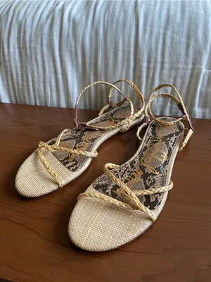 Sam Edelman Ellina Braid Flat Sandal Size 7 Natural Beige Faux Raffia Straw thumbnail 2