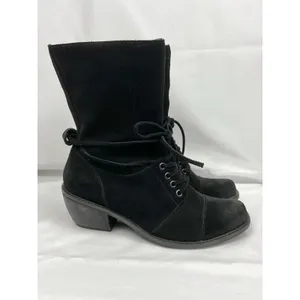Latigo Portland Black Suede Lace Up Boots Side Zip Chunky Heel Boho Sz 7.5 thumbnail 3