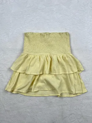 Madden Girl Strapless Ruffle Top Women’s XL Butter Yellow Smocked Tiered thumbnail 2