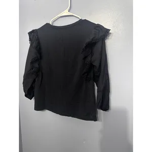 J.Crew Women Navy Blue Eyelet Embroidered‎ Ruffle 3/4 Sleeve Blouse Top Small thumbnail 5