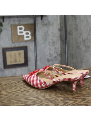 NWT Wild Fable Gingham Eyelet Kitten Heel Mules 92611152 Red / White 8.5M thumbnail 3