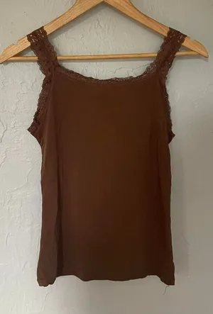 Brown‎ lace tank top y2kfashion Y2K basics capsule size Large thumbnail 1