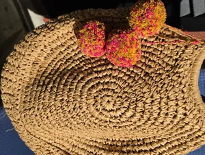 Round Straw Tote Bag Tan thumbnail 2