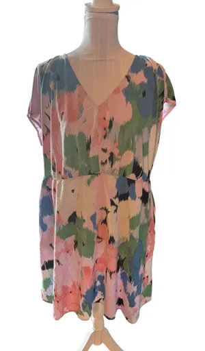 Ava & Viv V-Neck Mini Pink Floral A-Line Dress Size 1X thumbnail 1