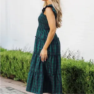 J. Marie Rayna Green Plaid Ruffle Strap‎ Midi Dress thumbnail 2