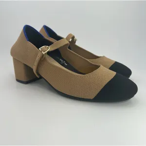 Rothy's The Mary Jane Camel Black Cap Toe Block Heel Knit‎ Shoes Women's 8.5 thumbnail 2