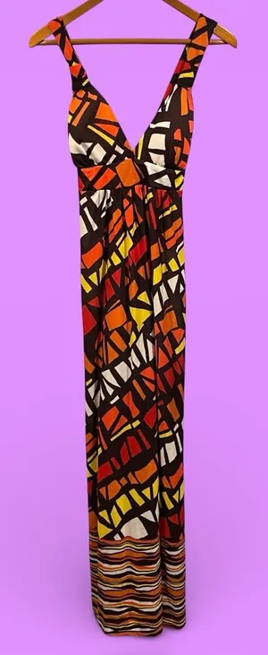 Cute NWT earth babydoll geometric cross back soft stretchy maxi dress beach pool thumbnail 2