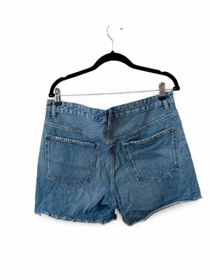 ZARA High Rise Medium Wash Distressed Hem Denim Boyfriend Bermuda Shorts Sz 46 thumbnail 3