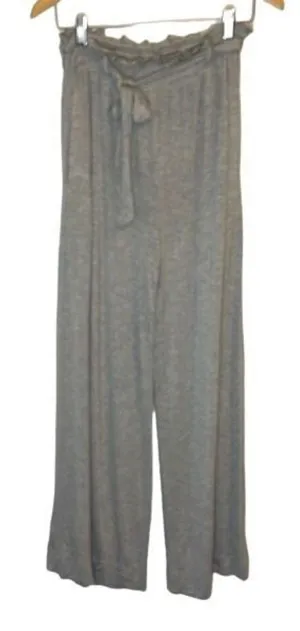 Chaser High Paper Bag Waist Palazzo Stretch Pants w/Tie Pull-On Size Medium Gray thumbnail 1