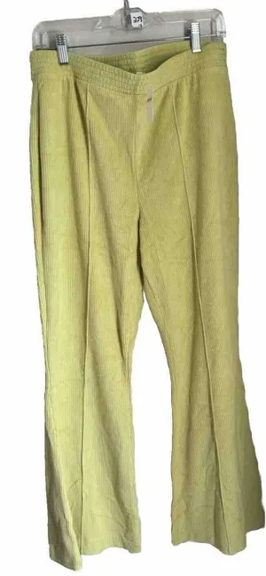 NWT AERIE Women Junior Velour Like Ribbed Lime Green Pants‎ Bottoms Size Medium thumbnail 1
