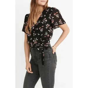 ✨MADEWELL Botanical Print Wrap Sz XS Top In True Black✨ thumbnail 2