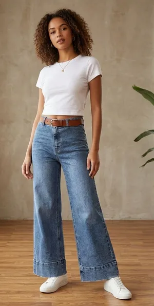 OAT High Rise Wide Leg Boho Medium Wash Jeans Size 6/28. thumbnail 1