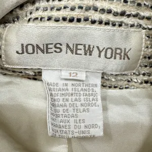 Vintage Jones New York Women's Wool Blend Tweed‎ Blazer Jacket Cream Black Sz 12 thumbnail 6