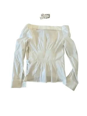 WHITE HOUSE BLACK MARKET White Off The Shoulder Poplin Top Size 0 NEW NWT thumbnail 3