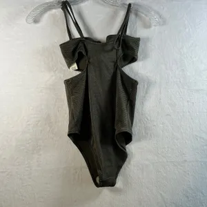Aerie One Piece Full Coverage Swimsuit Olive Green Cutout V Neck XS‎ thumbnail 5