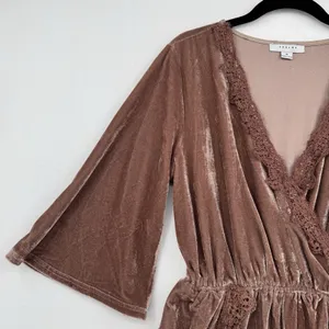 Velvet Romper Lace Trim Boho Festival Bell Sleeve Mauve Brown Festival Trendy S thumbnail 4