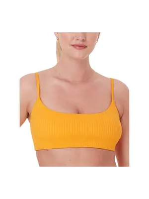 Andie Womens Maui Ribbed Bikini Swim Padded Top AT383 Tangerine Orange S thumbnail 6