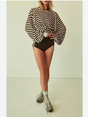 FREE PEOPLE MOVEMENT She's Everything Stripe Shirt In Black/ White - XS thumbnail 3