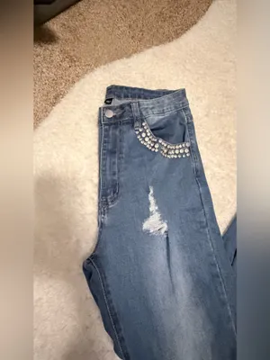Distressed rhinestone-Embellished Flare Bell Bottom Jeans size 28 thumbnail 2
