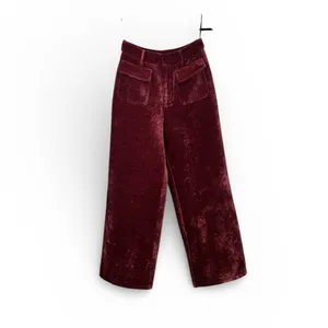 CoMMENSE Velvet Pocket Straight-Leg Pants COLOR - Burgundy, size Small NWT thumbnail 4