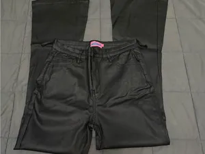 Edikted black leather pants with adjustable waist #leather #biker belt loops torn thumbnail 2
