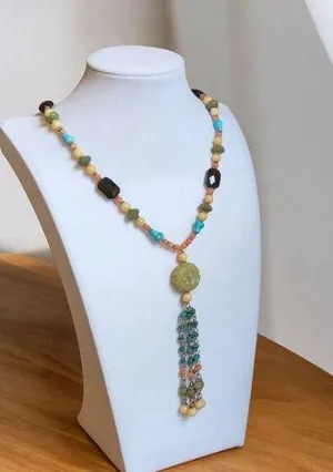 Coldwater Creek Boho Chic Multicolor Beaded Tassel Necklace Adjustable thumbnail 1