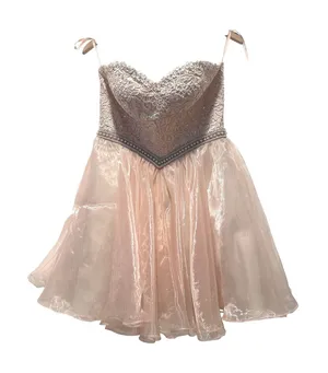 Abby Paris Lace Rhinestone Pearl Strapless Mini Dress Party Cocktail Prom Size 8 thumbnail 1