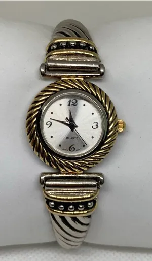 Avon women’s gold silver tone watch quartz analog 25mm stretch band running thumbnail 1