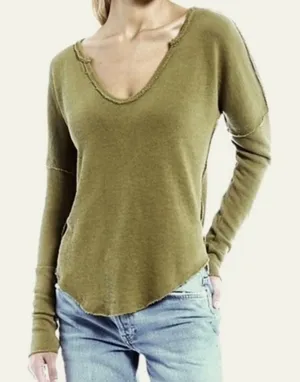 Free People Top v neck distressed knit come and get it womens Green xsmall boho thumbnail 1