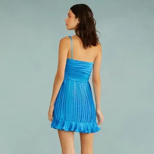 Amur Kelce Cobalt Blue Pleated Flounce Mini Dress thumbnail 5