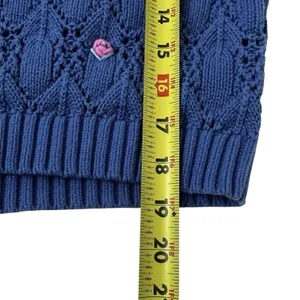 Zara Blue Knit V-neck Size Medium Vest Top Flowers Sleeveless Cotton | 14-33 thumbnail 6