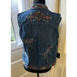 Vintage Embroidered Aztec Jean Vest Women's Medium Christopher & Banks Western thumbnail 2