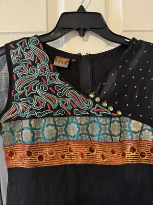 Girlish Embroidered Mesh Fit & Flare Dress Size 36 Black Boho Beaded thumbnail 4
