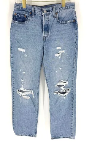 Levi's 501 Button Fly‎ Straight Leg Distressed Non-stretch Cotton Denim 27 thumbnail 1