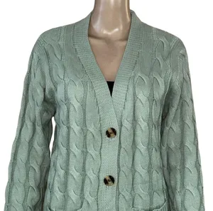 Cable knit buttoned long cardigan thumbnail 7