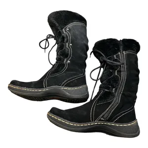 Baretraps Elicia Black Leather Mid-Calf Wedge Boots — Women’s 7M thumbnail 1