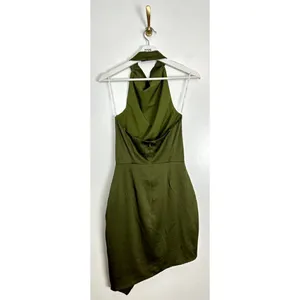 ELLIATT Camo Asymmetric Satin Cocktail Dress in Khaki Size X-Small thumbnail 10