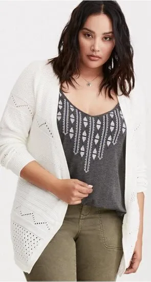 Draped Front Mixed Stitch Cardigan Plus Size 2X thumbnail 1