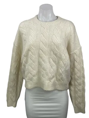 Joie Women's Cream Wool Cable Knit Long Sleeve Crew Neck Sweater Top Size M thumbnail 1