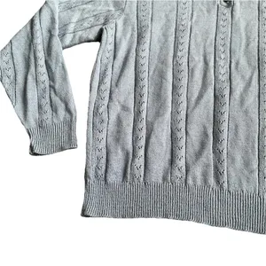 Women's Blue Long Sleeve Knit Eyelet Collared Sweater‎ Preppy Classy Size Med. thumbnail 5