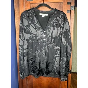 Diane Von Furstenberg Annalise Silk Burnout Blouse Black Ruffle V-Neck Boho 6 thumbnail 2
