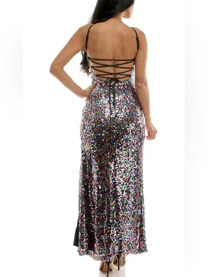 Multicolor Sequin Maxi Dress with High Side Slit Pink Size undefined thumbnail 2
