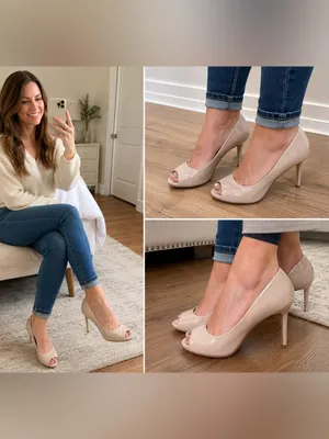 Dexflex Comfort Women’s Nude Patent Peep Toe Pumps Heels Size 7 Beige 3” thumbnail 2